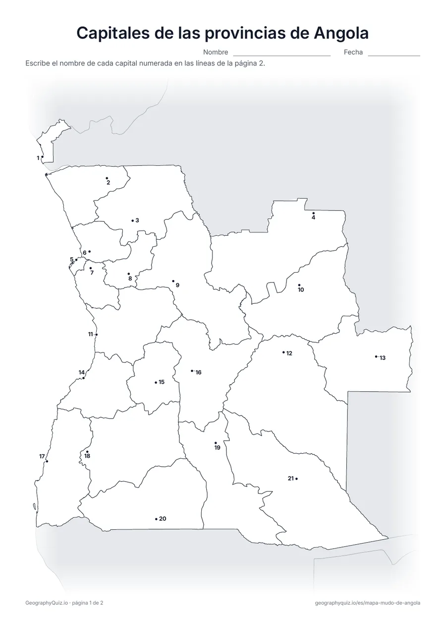 Vista previa de la ficha para imprimir «Capitales de las provincias de Angola»