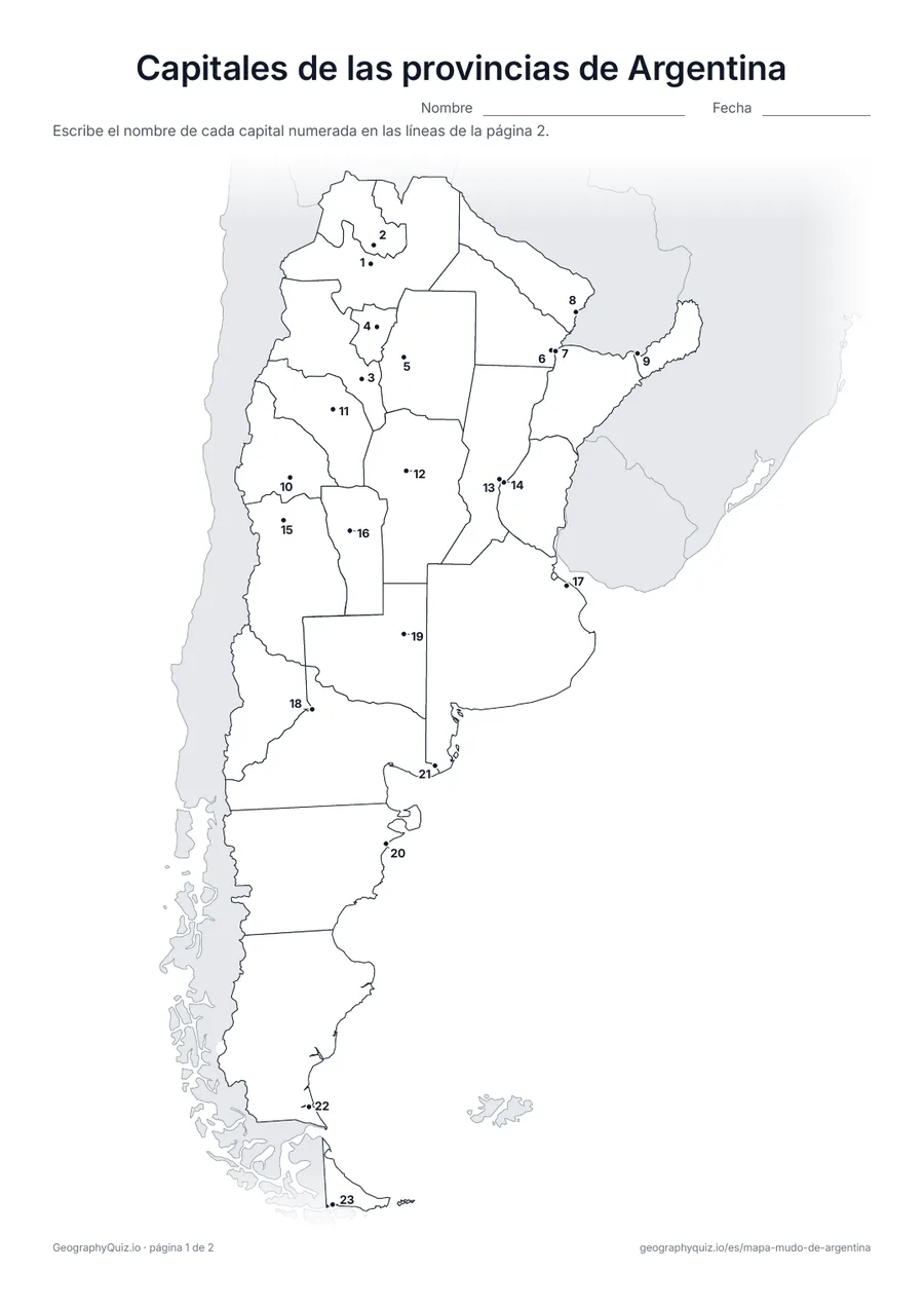 Vista previa de la ficha para imprimir «Capitales de las provincias de Argentina»
