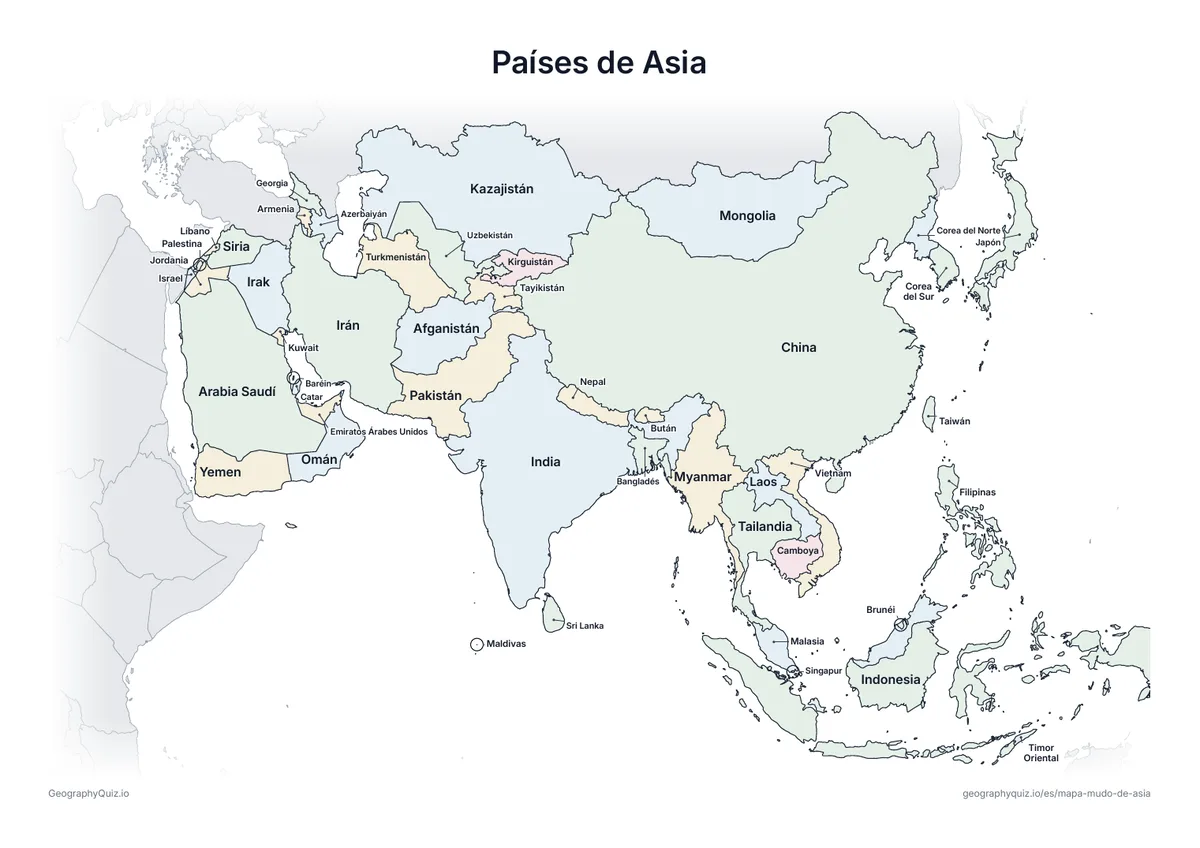 Vista previa de la ficha para imprimir «Países de Asia»