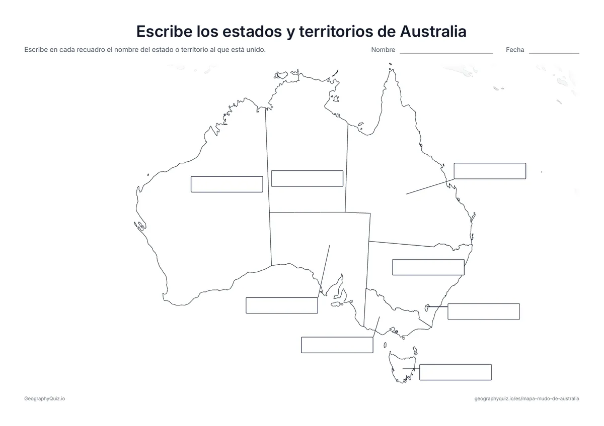 Vista previa de la ficha para imprimir «Escribe los estados y territorios de Australia»