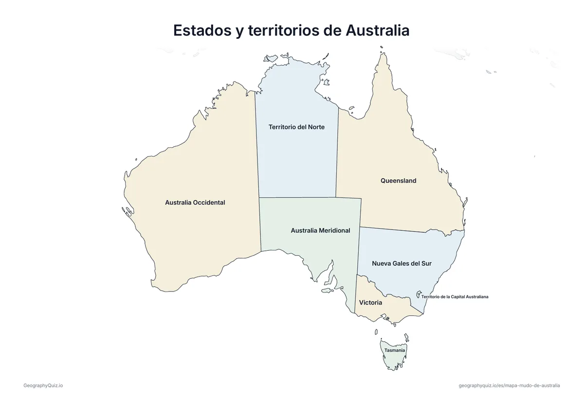 Vista previa de la ficha para imprimir «Estados y territorios de Australia»