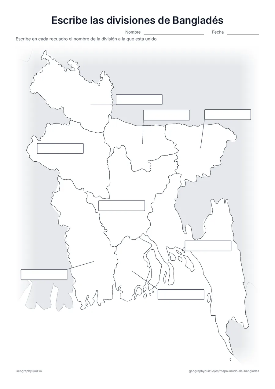 Vista previa de la ficha para imprimir «Escribe las divisiones de Bangladés»