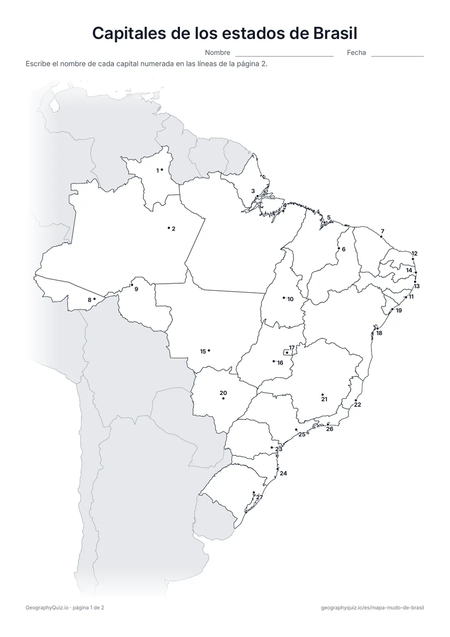 Vista previa de la ficha para imprimir «Capitales de los estados de Brasil»