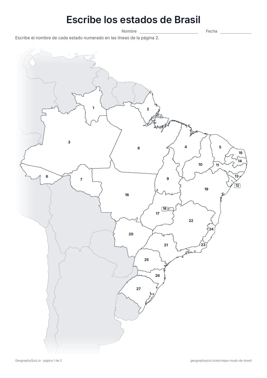 Vista previa de la ficha para imprimir «Escribe los estados de Brasil»