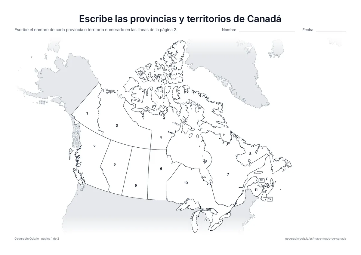 Vista previa de la ficha para imprimir «Escribe las provincias y territorios de Canadá»