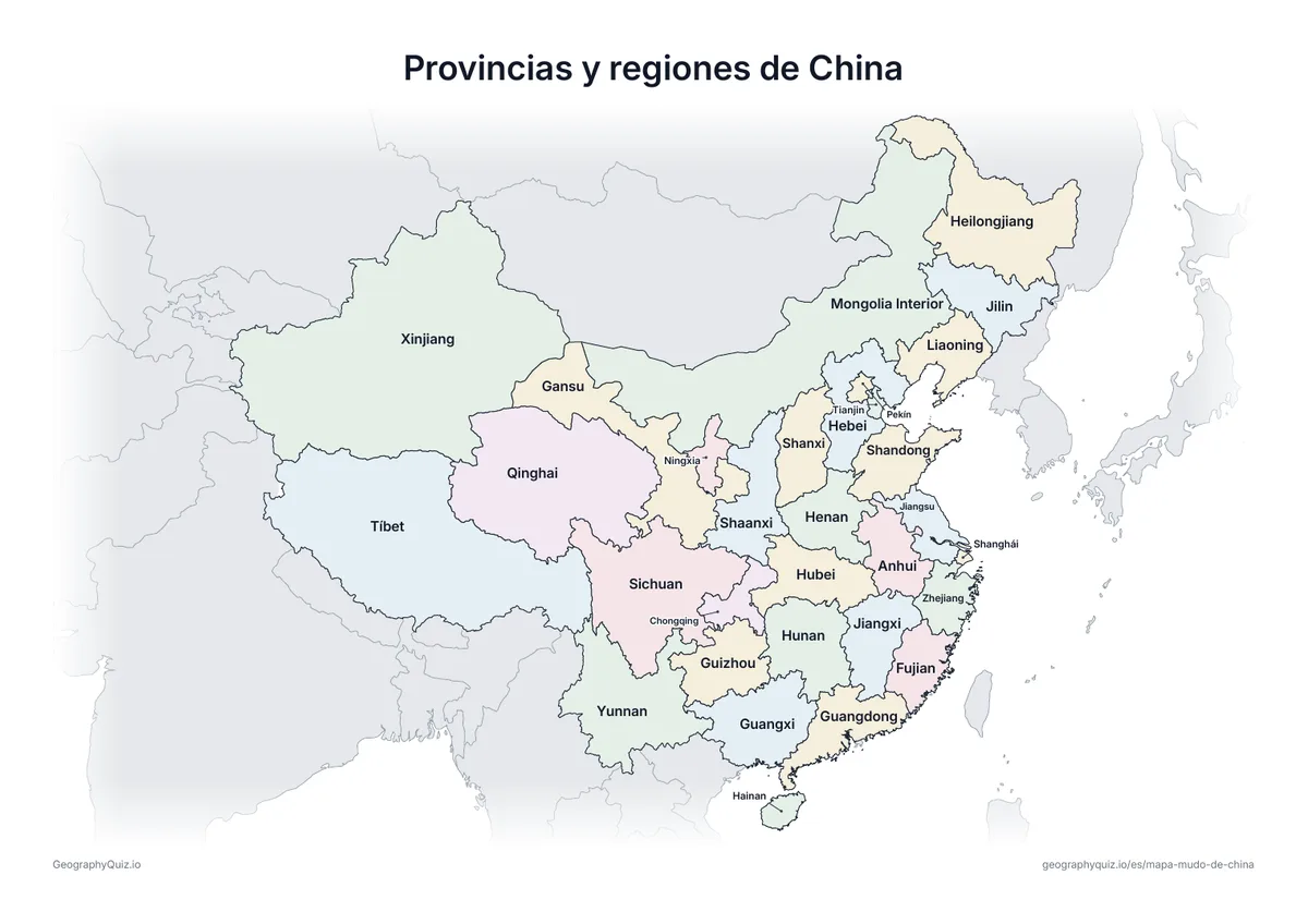 Vista previa de la ficha para imprimir «Provincias y regiones de China»