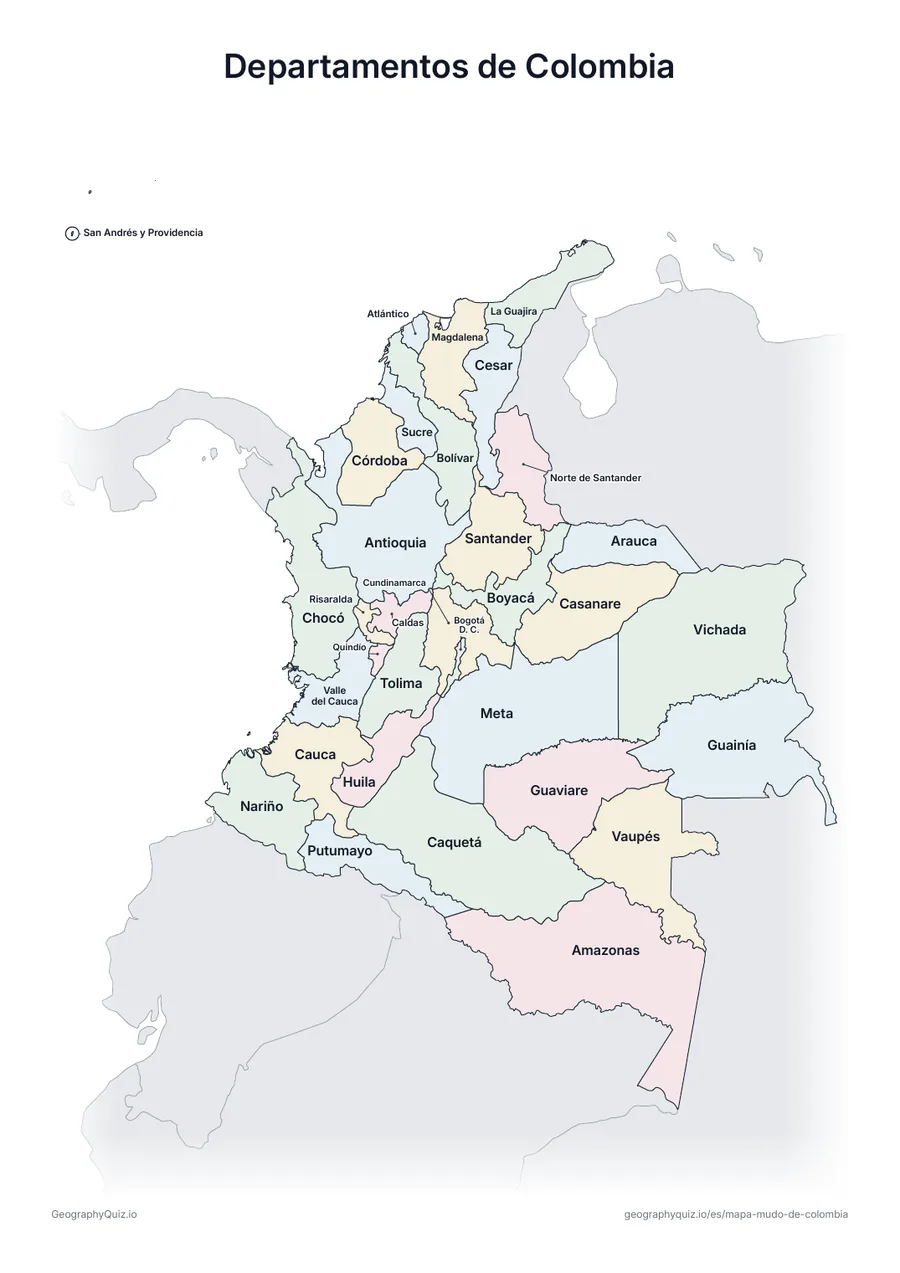Vista previa de la ficha para imprimir «Departamentos de Colombia»