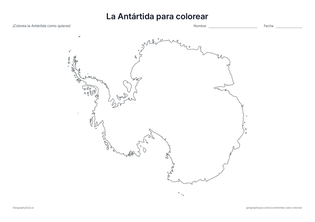 Vista previa de la ficha para imprimir «La Antártida para colorear»: La Antártida vista desde encima del polo sur: un gran continente helado para colorear