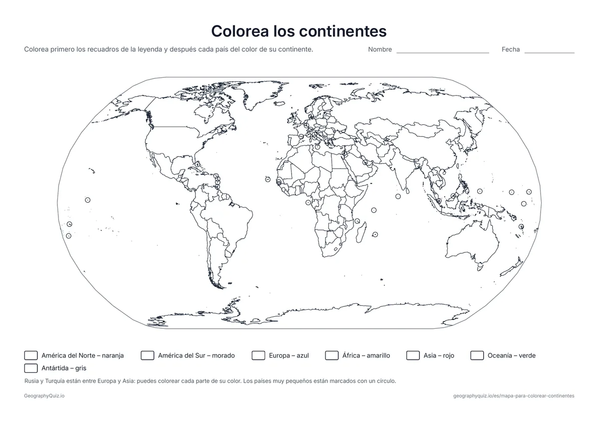 Vista previa de la ficha para imprimir «Colorea los continentes»