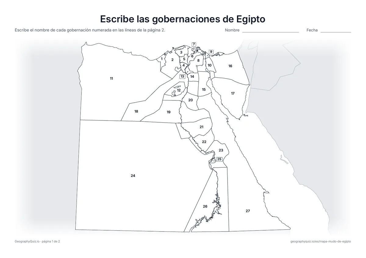Vista previa de la ficha para imprimir «Escribe las gobernaciones de Egipto»