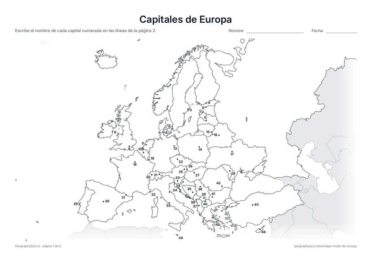 Vista previa de la ficha para imprimir «Capitales de Europa»