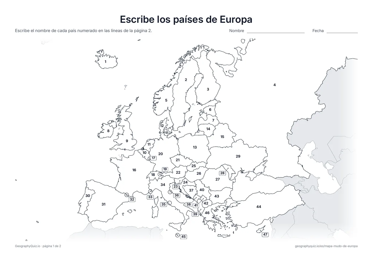 Vista previa de la ficha para imprimir «Escribe los países de Europa»