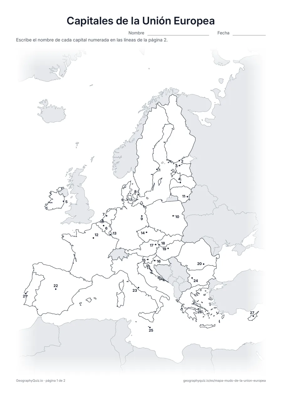 Vista previa de la ficha para imprimir «Capitales de la Unión Europea»
