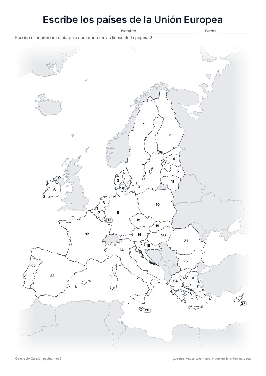 Vista previa de la ficha para imprimir «Escribe los países de la Unión Europea»