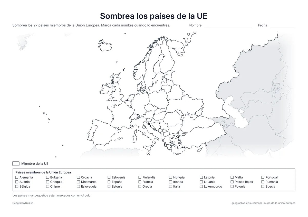Vista previa de la ficha para imprimir «Sombrea los países de la UE»
