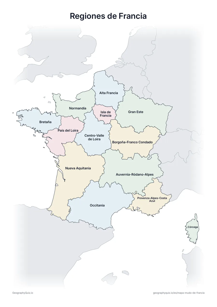 Vista previa de la ficha para imprimir «Regiones de Francia»