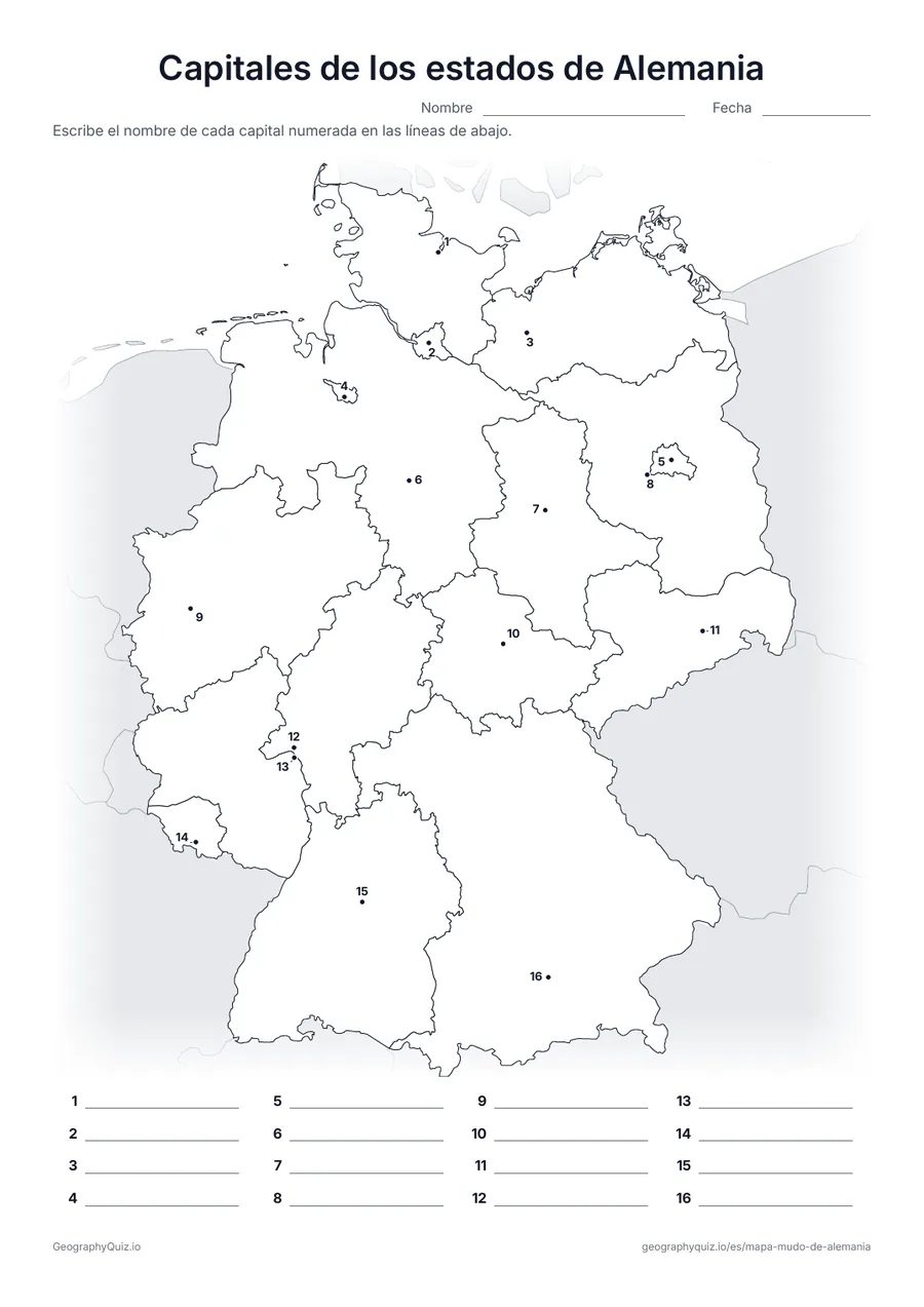 Vista previa de la ficha para imprimir «Capitales de los estados de Alemania»