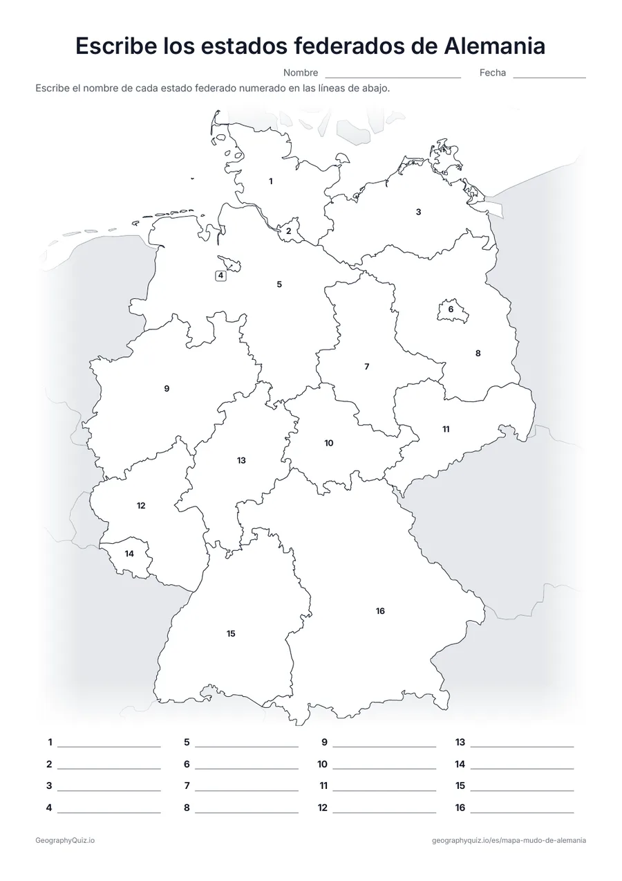 Vista previa de la ficha para imprimir «Escribe los estados federados de Alemania»