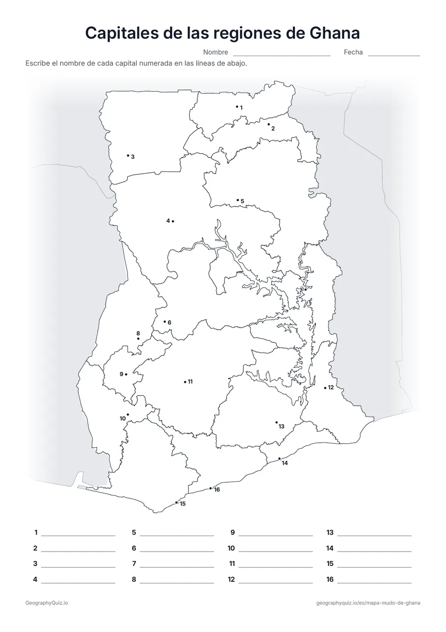 Vista previa de la ficha para imprimir «Capitales de las regiones de Ghana»