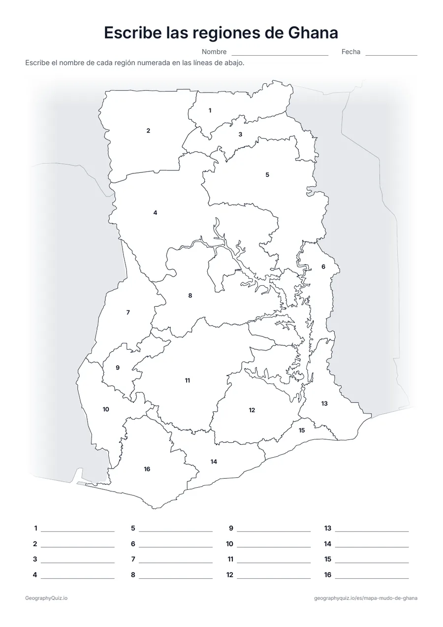 Vista previa de la ficha para imprimir «Escribe las regiones de Ghana»