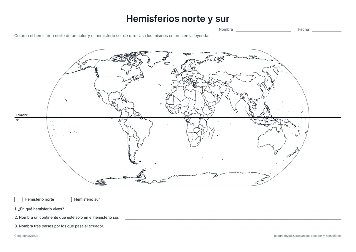 Vista previa de la ficha para imprimir «Hemisferios norte y sur»