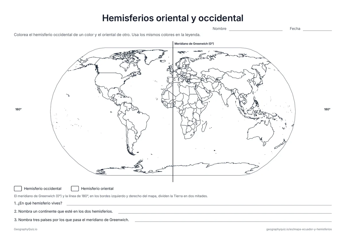 Vista previa de la ficha para imprimir «Hemisferios oriental y occidental»