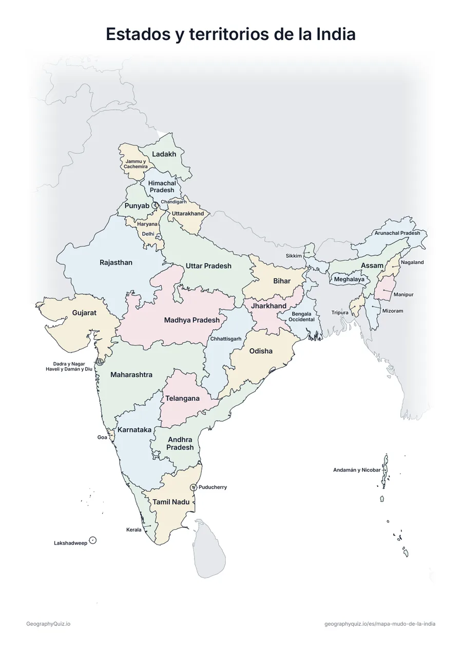 Vista previa de la ficha para imprimir «Estados y territorios de la India»