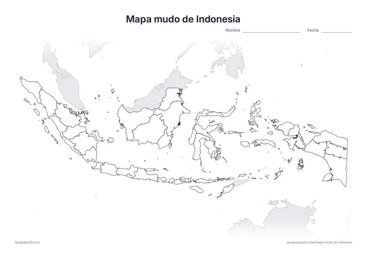 Vista previa del mapa mudo de Indonesia para imprimir
