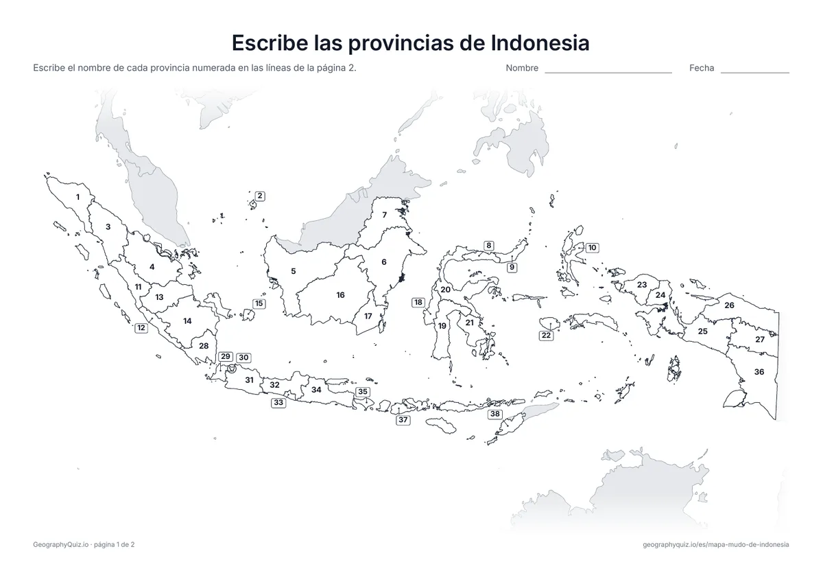 Vista previa de la ficha para imprimir «Escribe las provincias de Indonesia»