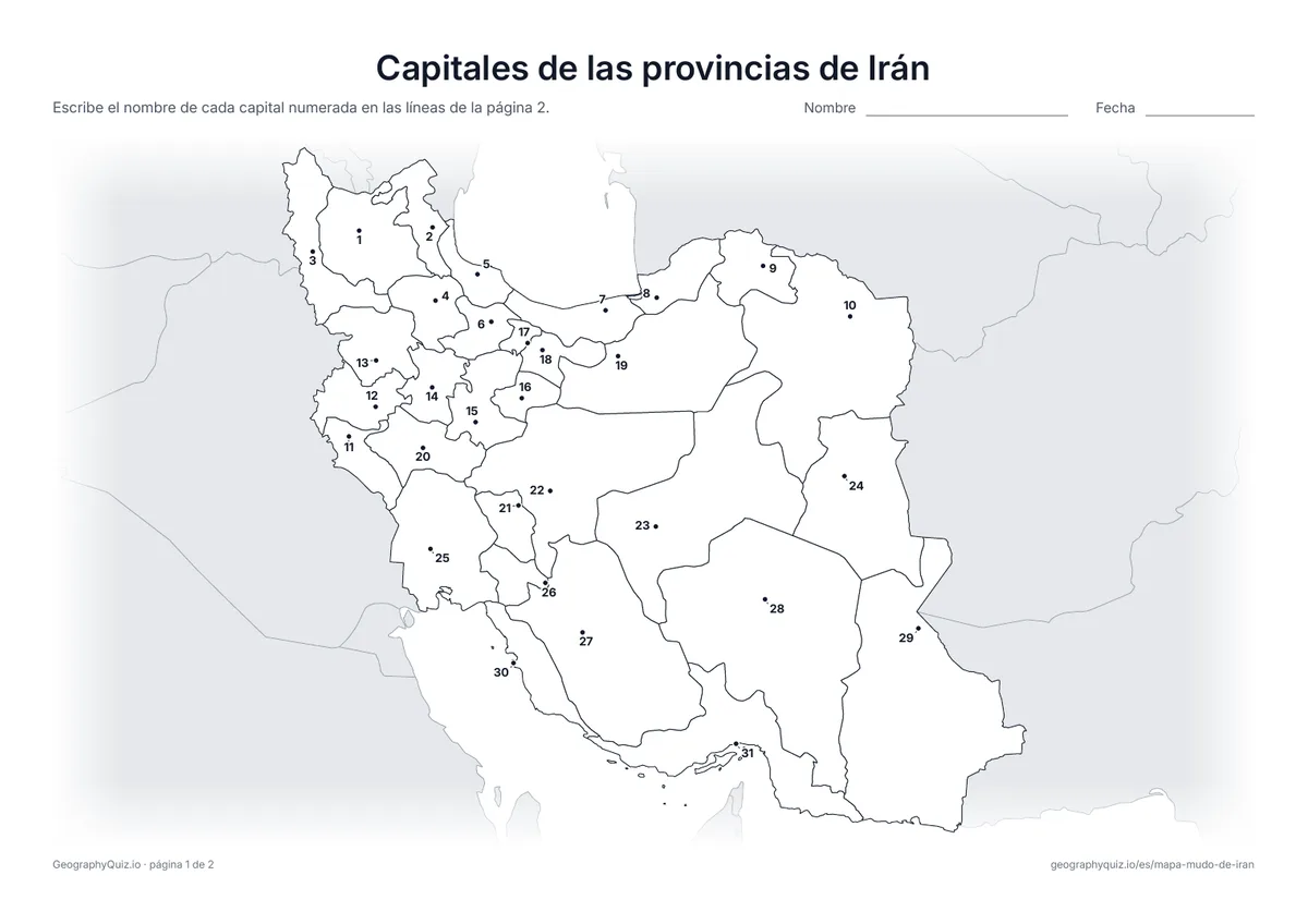 Vista previa de la ficha para imprimir «Capitales de las provincias de Irán»