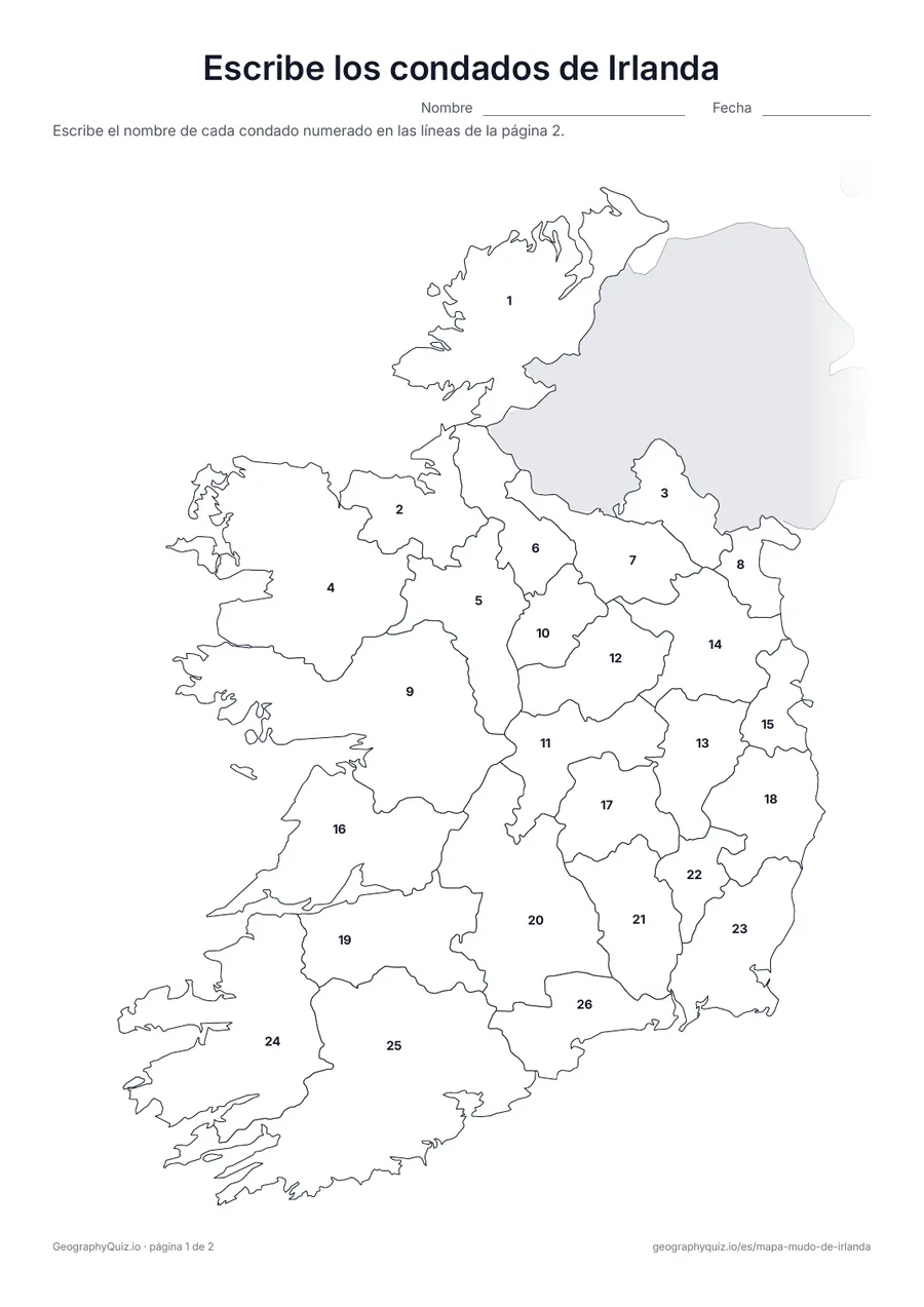 Vista previa de la ficha para imprimir «Escribe los condados de Irlanda»