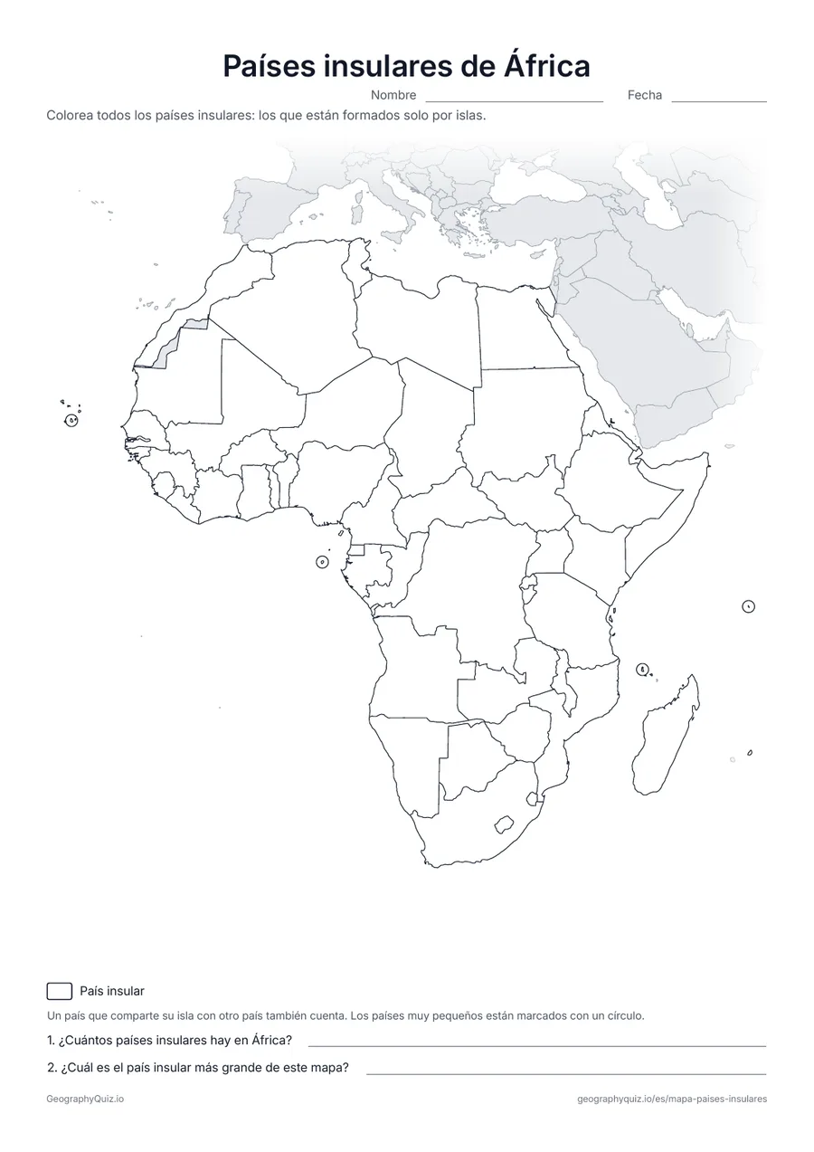 Vista previa de la ficha para imprimir «Países insulares de África»