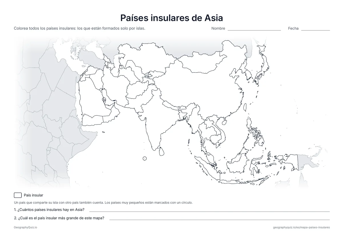 Vista previa de la ficha para imprimir «Países insulares de Asia»
