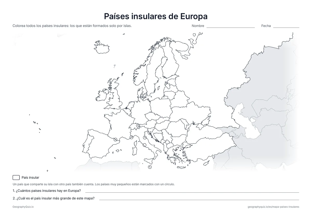 Vista previa de la ficha para imprimir «Países insulares de Europa»
