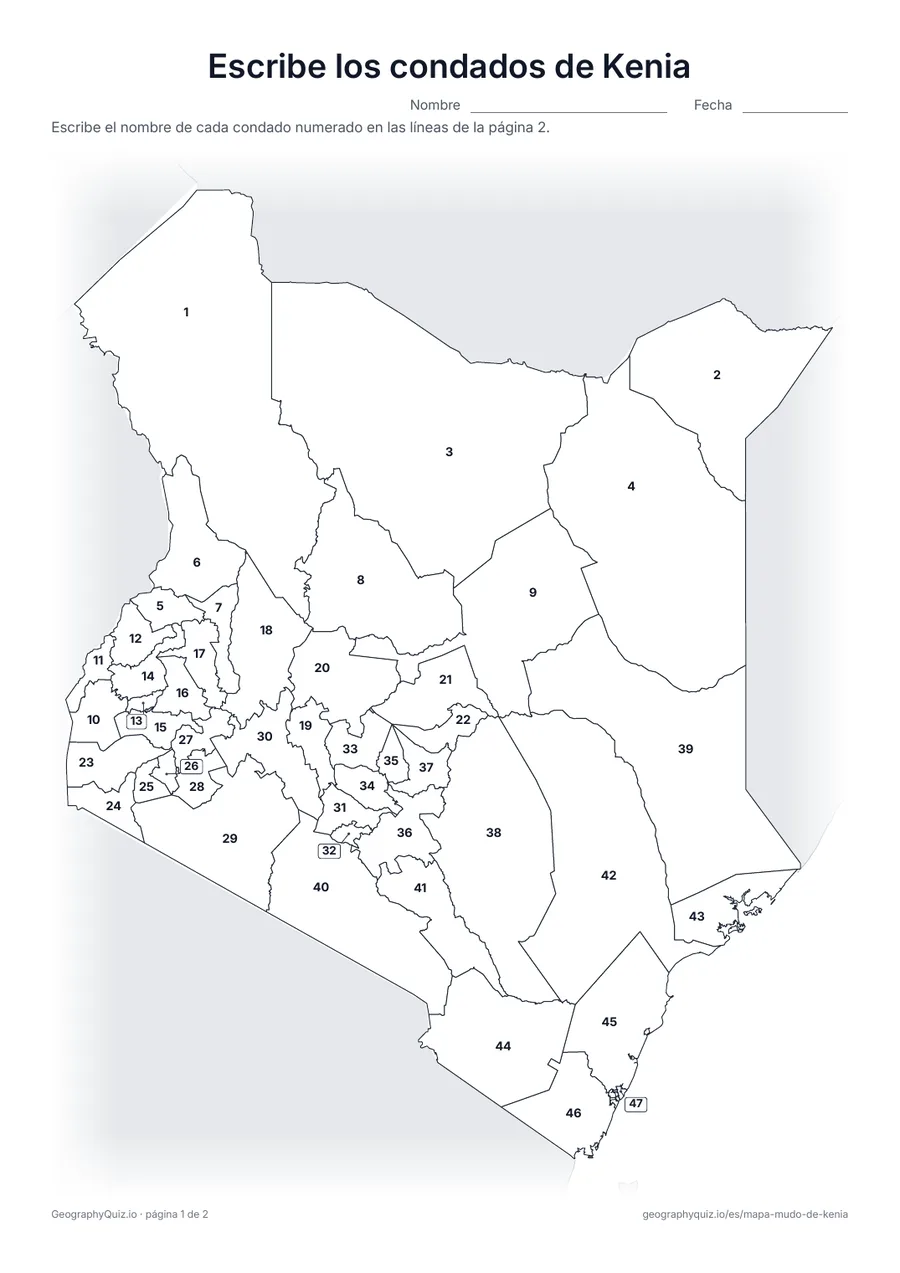 Vista previa de la ficha para imprimir «Escribe los condados de Kenia»