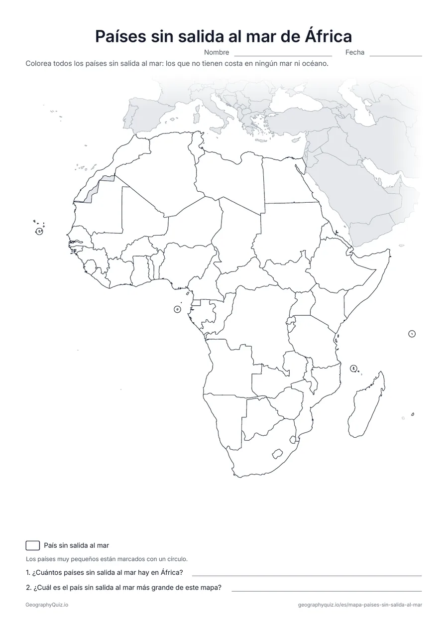 Vista previa de la ficha para imprimir «Países sin salida al mar de África»