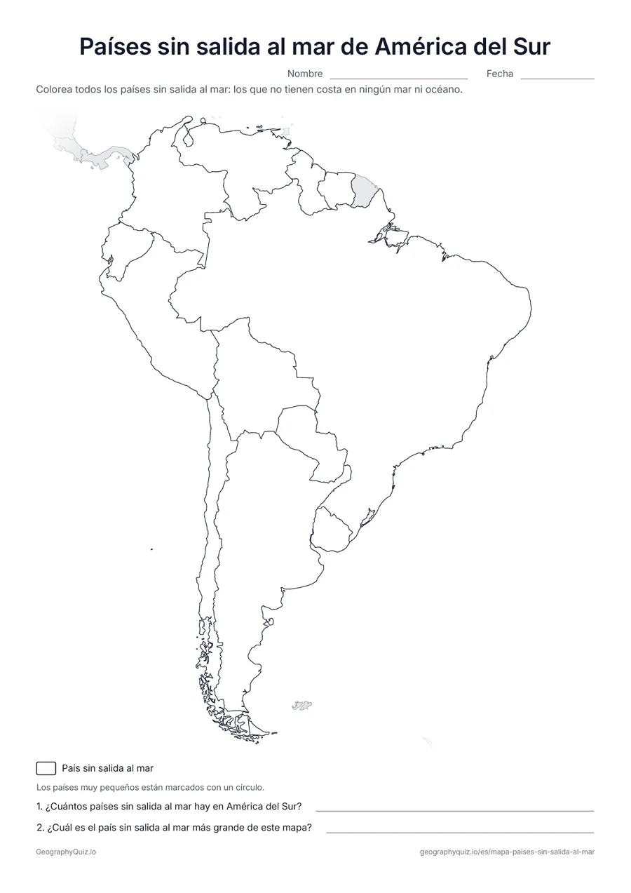 Vista previa de la ficha para imprimir «Países sin salida al mar de América del Sur»