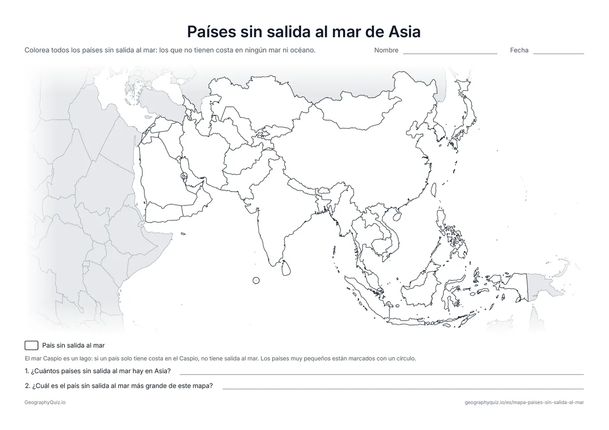 Vista previa de la ficha para imprimir «Países sin salida al mar de Asia»