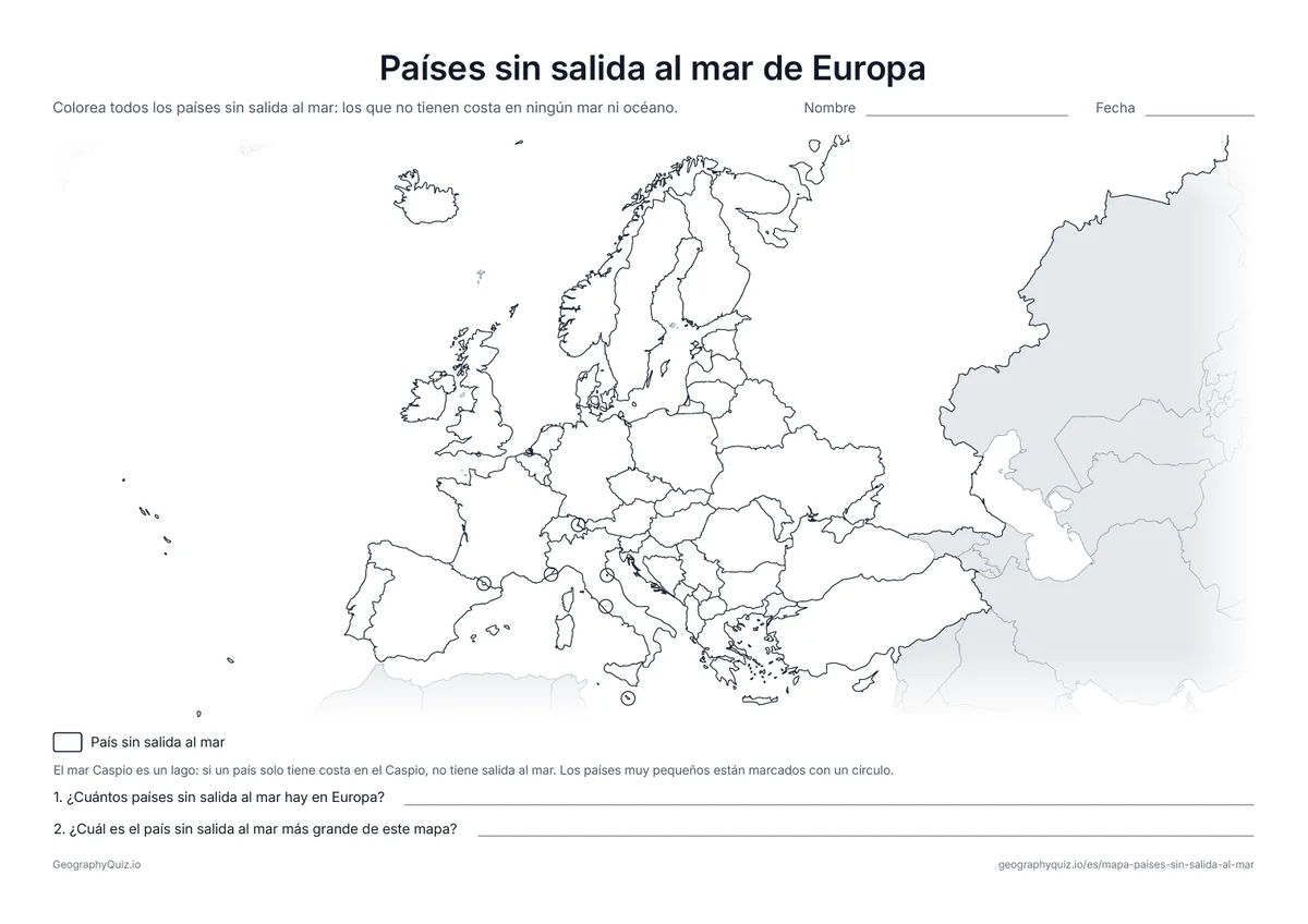Vista previa de la ficha para imprimir «Países sin salida al mar de Europa»