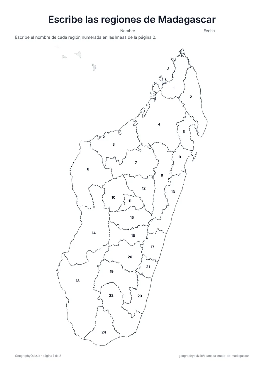 Vista previa de la ficha para imprimir «Escribe las regiones de Madagascar»