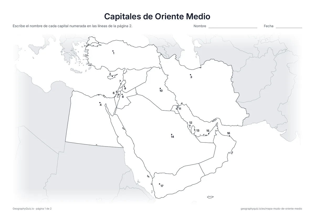 Vista previa de la ficha para imprimir «Capitales de Oriente Medio»