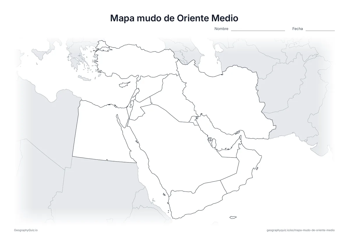 Vista previa del mapa mudo de Oriente Medio para imprimir