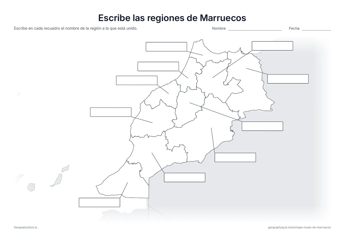Vista previa de la ficha para imprimir «Escribe las regiones de Marruecos»