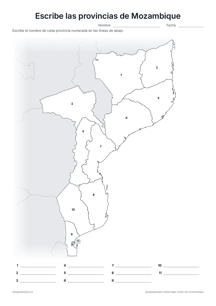 Vista previa de la ficha para imprimir «Escribe las provincias de Mozambique»