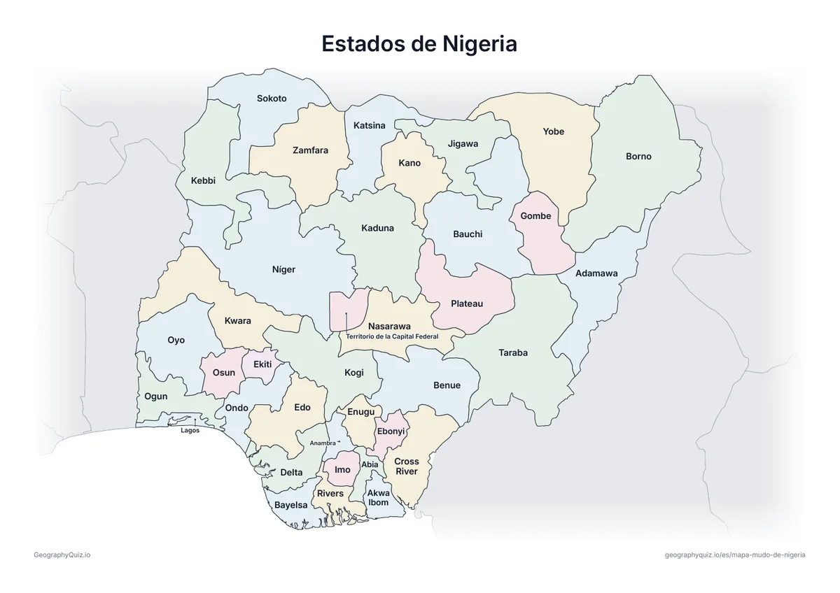 Vista previa de la ficha para imprimir «Estados de Nigeria»