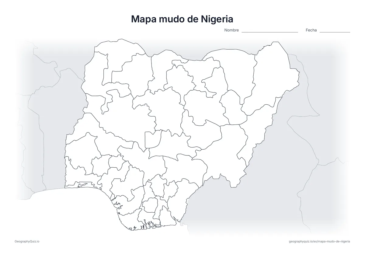 Vista previa del mapa mudo de Nigeria para imprimir