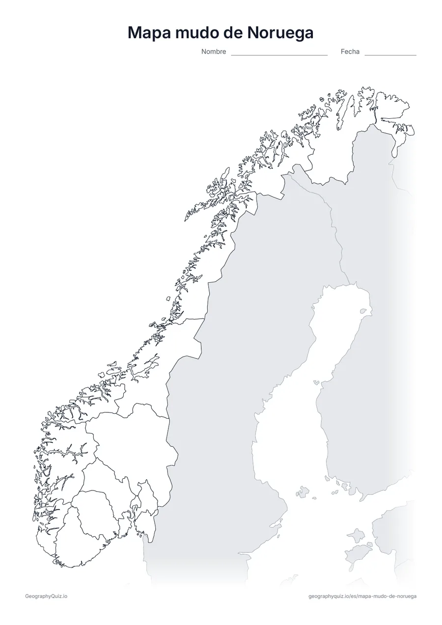 Vista previa de la ficha para imprimir «Mapa mudo de Noruega»