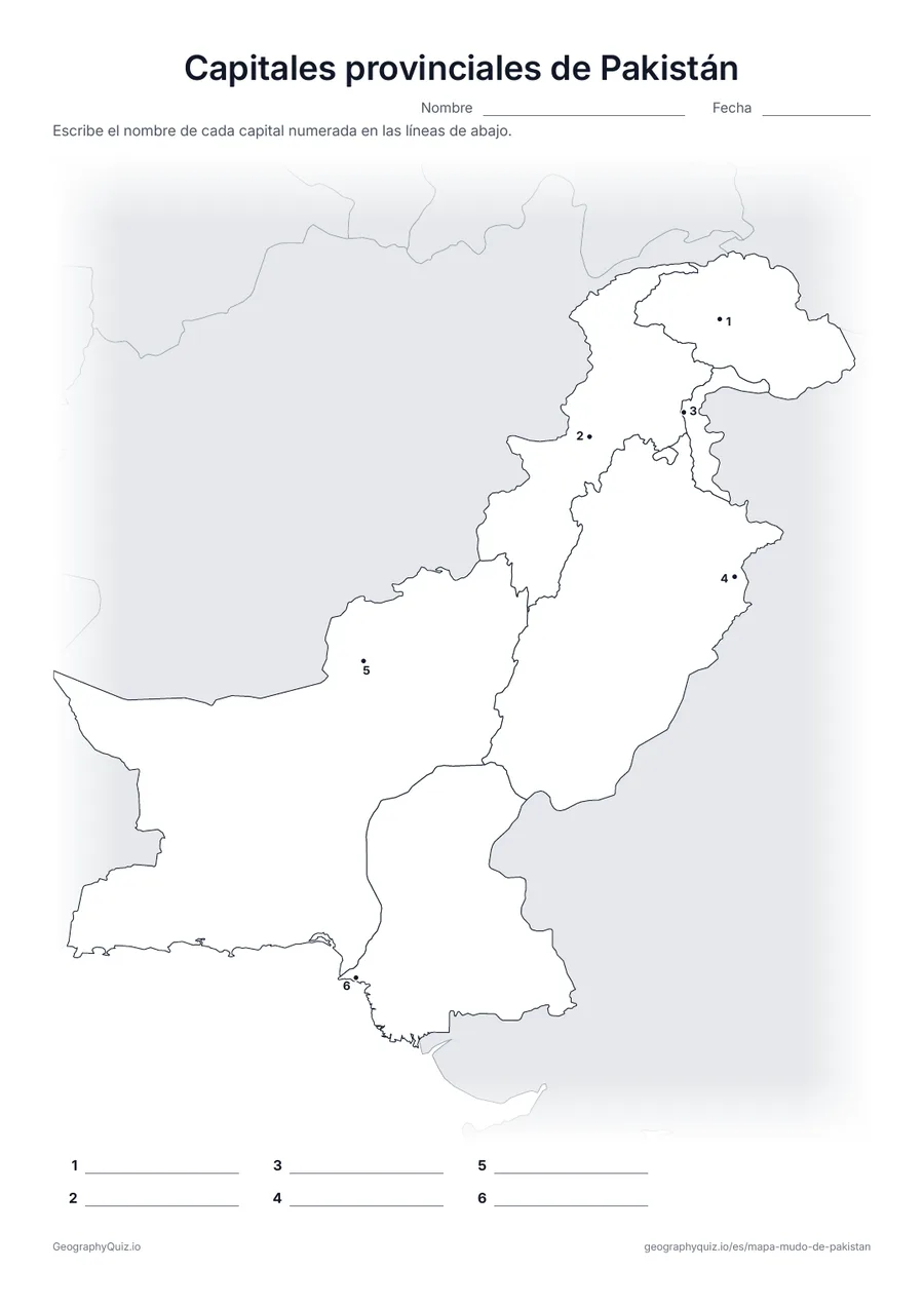 Vista previa de la ficha para imprimir «Capitales provinciales de Pakistán»