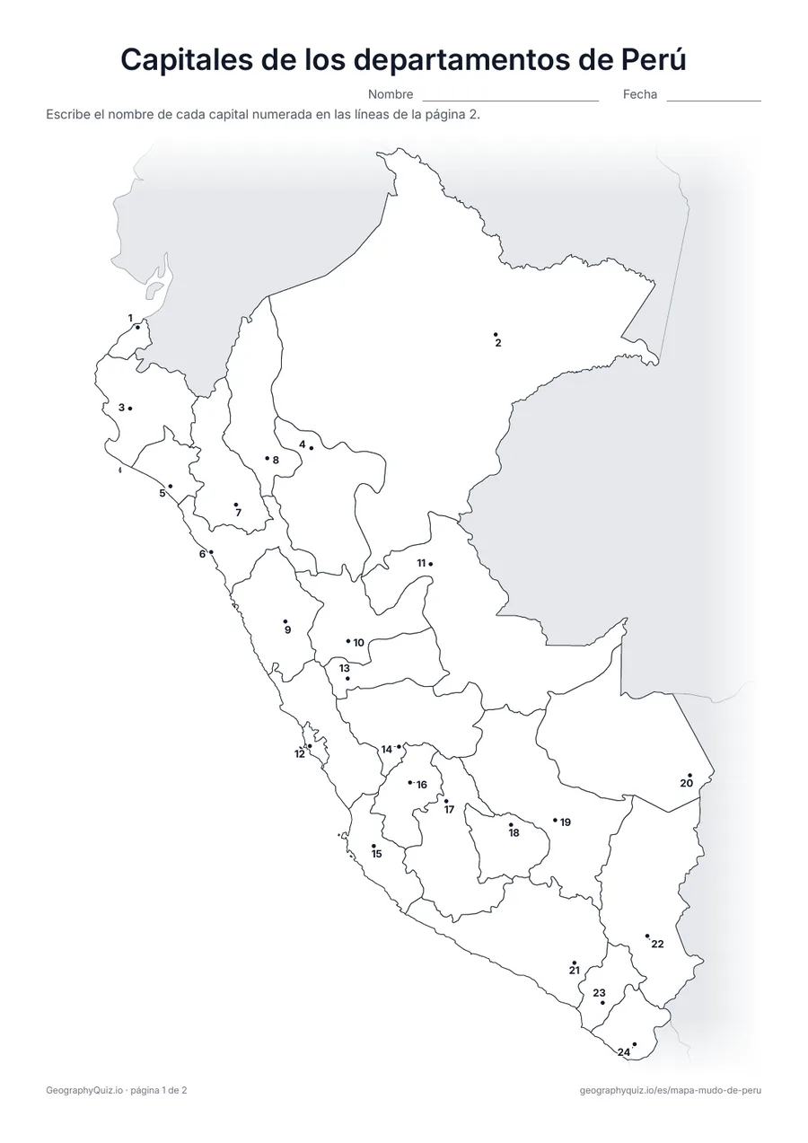 Vista previa de la ficha para imprimir «Capitales de los departamentos de Perú»