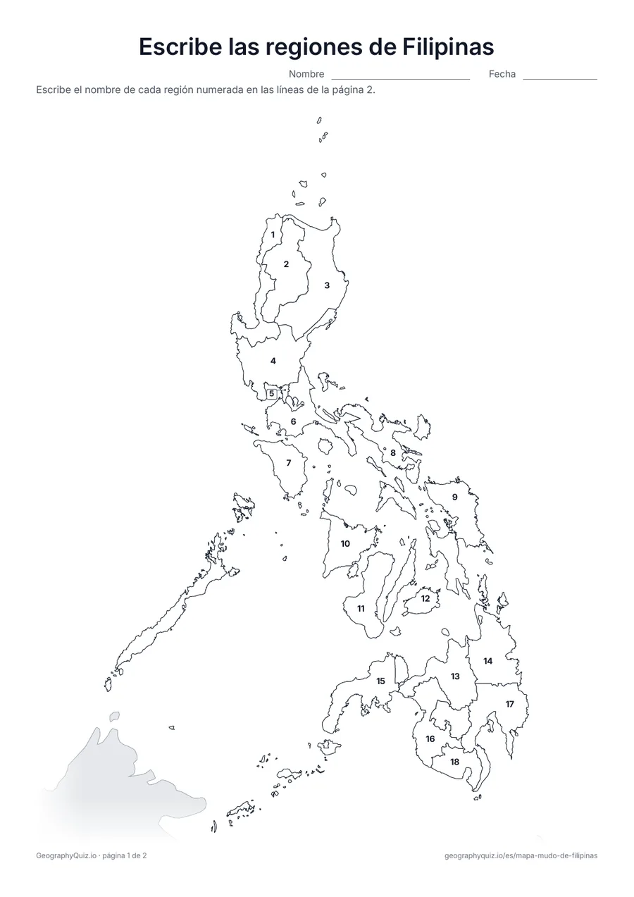 Vista previa de la ficha para imprimir «Escribe las regiones de Filipinas»